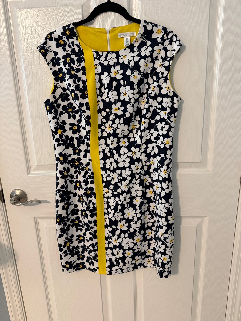 London Times Navy, White & Yellow Floral Shift Dress